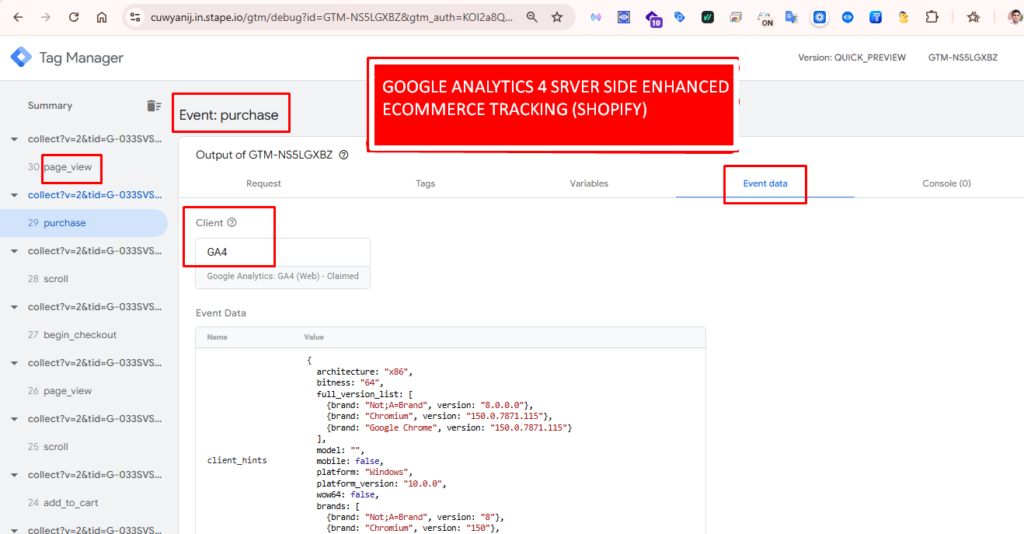 google analytics 4 srver side enhanced ecommerce tracking