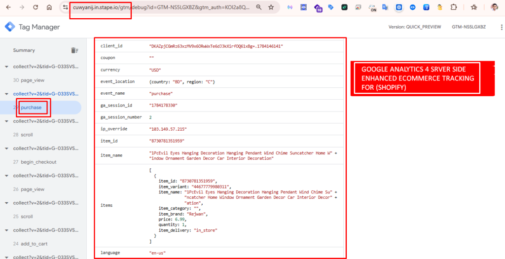 google analytics 4 srver side enhanced ecommerce tracking for shopify