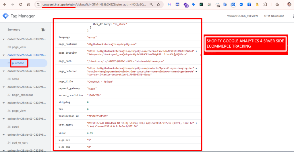 shopify ga4 server side ecommerce tracking